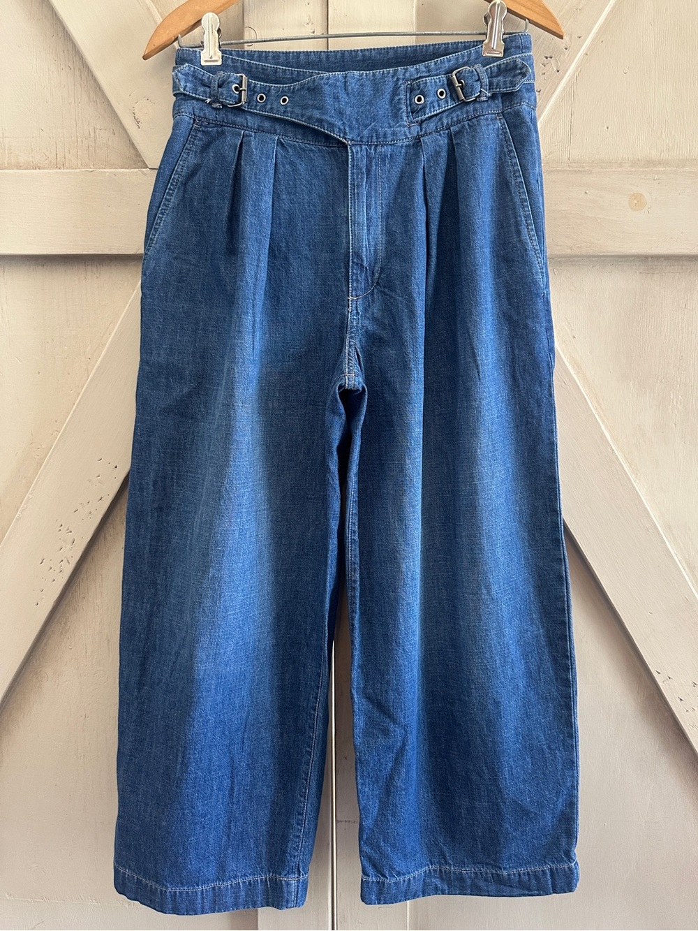 Lauren Ralph Lauren Cropped Wide Leg Chambray Jeans Buckle Waist Size 4